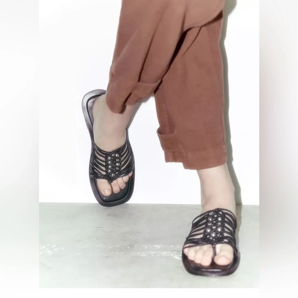 NWT Zara flat woven leather sandals - Picture 2 of 6